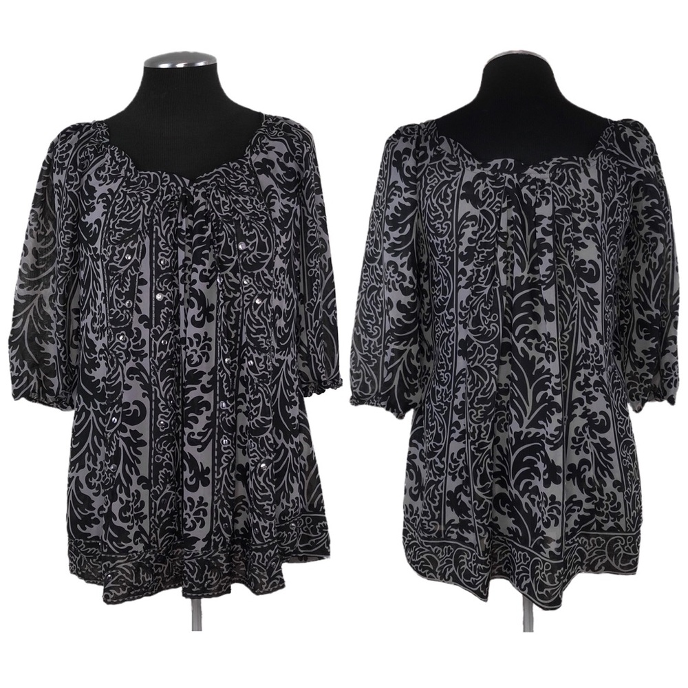 Nicole by Nicole Miller - Scallop Neck Peasant Lined Blouse - Size 4